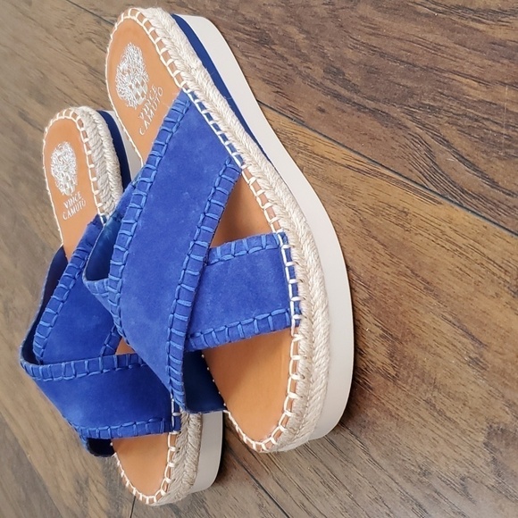 Vince Camuto Belisnda Leather Crossband Slide Platform Sandles Size 8W - Picture 3 of 17